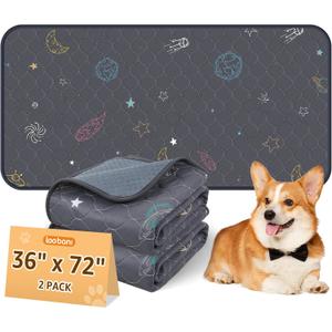 LOOBANI Washable Pee Pads for Dogs: Reusable Dog Crate Pee Pad 36" x 72"- 2 Pack, Absorbent and Non-Slip Pet Whelping Pad for Playpen, Floor, Sofa, Cage, Couch, Grey