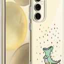Unov Case for Galaxy S25 Plus Galaxy S24 Plus Case Clear with Design Soft TPU Shock Absorption Slim Embossed Pattern Protective Back Cover 6.7 inch (Rainbow Dinosaur)