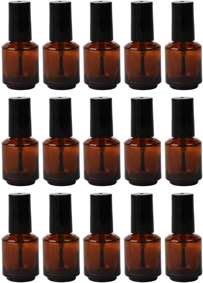 Beaupretty Empty Nail Polish Bottles: 15Pcs Amber Bottle with Brush - Refillable Glass Vials for Diy Nail Art and Cosmetic Liquid Storage 8ML