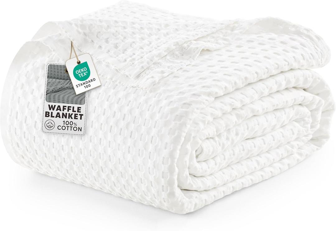 Utopia Bedding 100% Cotton Waffle Blanket Queen Size White, 90x90 Inch | Lightweight Breathable Cozy Summer Bed Blanket Home Decor Gift for Women and Men