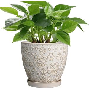 6.9 Inch Plant Pot with Drainage Hole and Saucer Ceramic Planter for Indoor Plant Flower Pot for Orchid Succulents Plants White