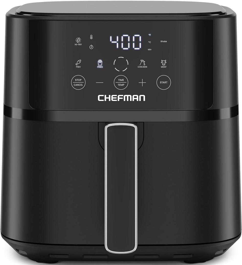 Chefman Air Fryer  6 QT Compact Airfryer for Quick & Easy Meals in Minutes, Features Hi-Fry Technology for Extra Crisp, Touchscreen Controls with 4 Presets, Nonstick & Dishwasher Safe Basket - Black