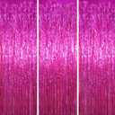 3 Pack 3.3x8.2 Feet Pink Foil Fringe Backdrop Curtains, Tinsel Streamers Birthday Party Decorations, Fringe Backdrop for Graduation, Baby Shower, Gender Reveal, Disco Party