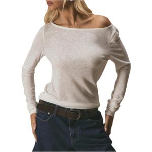 Women's Off The Shoulder Sheer Tops Long Sleeve T Shirts Casual Tee Tops