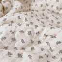BuLuTu Pink Bellflower Print Muslin Cotton Quilted Blanket for Girls Boys Lightweight Soft Crib Blankets Toddler Comforter for Toddlers Kids Children, All Seasons, 47x59 Inches