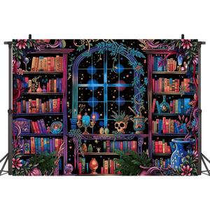 Halloween Magical Bookshelf Laboratory Backdrop Halloween Magic School Spooktakular Creepy Skull Poison Apothecary Witch Party Decoration (7x5ft)