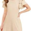 Haloumoning Girls Ruffle Sleeve Dresses Kids Summer Crewneck A Line Casual Dress 5-14 Years (11-12 Years)