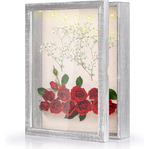 Love-KANKEI Shadow Box Display Case 11x14 Shadow Box Picture Frame with Linen Back Memorabilia Awards Medals Photos Memory Box Gift Rustic Grey