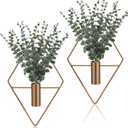 Jexine 8 Pcs Hanging Planters with Artificial Eucalyptus Metal Hanging Vase Indoor Plants Holder Modern Geometric Boho Bathroom Wall Decor for Living Room Home Office (Eucalyptus,Bronze) (Antique Copper)