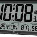 WallarGe Auto Set Digital Wall Clock Battery Operated, Desk Clocks with Temperature, Humidity and Date, Large Display Digital Calendar Alarm Clock for Elderly, Bedroom, Office, 8 Time Zone, Auto DST. (Black)