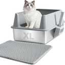 XL Stainless Steel Litter Box with Lid, Extra Large High Sided Metal Cat Litter Box with Mat and Scooper, Easy Clean, Non Stick & No Smell