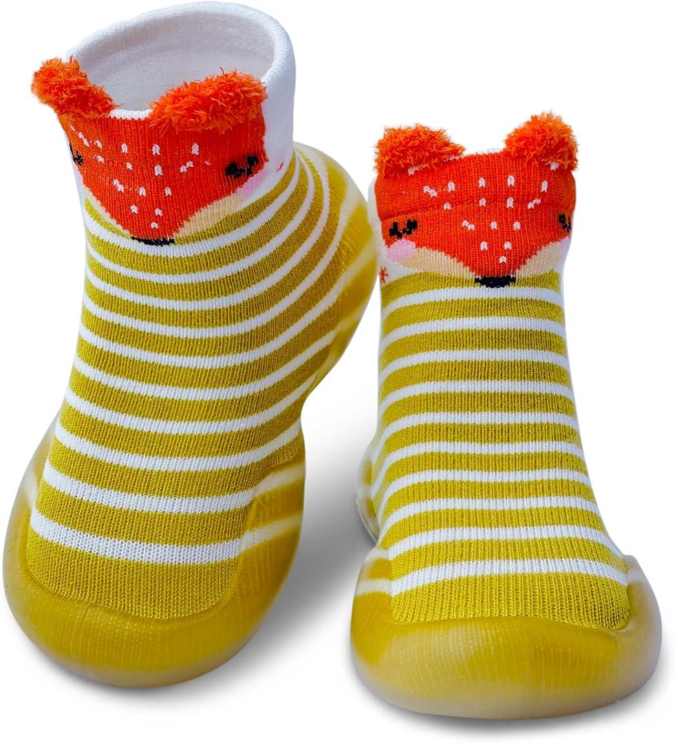 Baby Shoes Boys Girls First Walking Shoes Non Slip Soft Sole Sneakers Toddler Infant Babygirl Sock Shoes (Yellow)