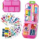 iouwei Large Pill Organizer with Medicine Labels - 7 Day Travel Daily Container, Mini Medication Storage Case (Pink, 161 Labels)