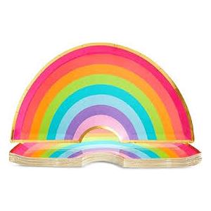BLUE PANDA Rainbow Paper Plates & Napkins Party Set - Paper Dinnerware Assortment in Blue, Gold & White - Die-Cut Disposable Rainbow Birthday Decorations & Party Supplies