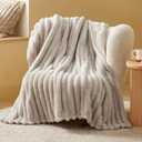Bedsure Twin Blanket for Couch - 350GSM Super GentleSoft Fuzzy Fluffy Cozy Blankets for Women, Cute Small Plush Fleece Throws for Girls, Linen60x80 Inches, Wider Striped Design (03 - Natural)