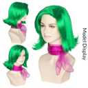 Miss U Hair Short Wavy Green Wig with Scarf for Women Side-swept Bangs Anime Cosplay Wig