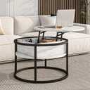 HOJINLINERO Round Coffee Table with Storage, Lift Top Coffee Table with Hidden Compartment, Farmhouse Juxing Design for Living Room, 2-Tier Small Round Dining Center, White, round, 70cm diameter