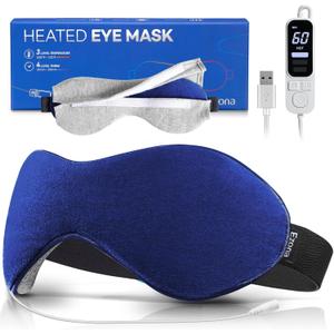 Ezona Heated Eye Mask, Warm Eye Compress Mask for Dry Eyes, USB Electric Eye Heating Pad with Temperature & Timer Control, Dry Eye Mask for Blepharitis, Sinus Migraine (Indigo)