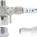 Feed Water Adapter, Water Line Splitter, Brass Water Supply Valve, Faucet Valves, Feed Water Adapter for Refrigerators, Ice maker, Reverse Osmosis,RO Water Filter Systems (3/8)