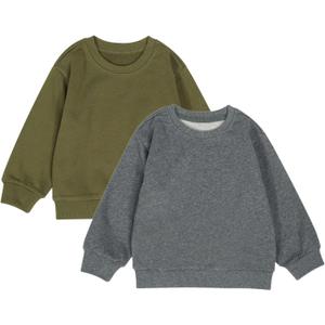 Teach Leanbh Toddler Baby Boys Girls 2 Pack Sweatshirt Crewneck Cotton Long Sleeve Solid Color Pullover Tops (5T, Green+dark Grey)