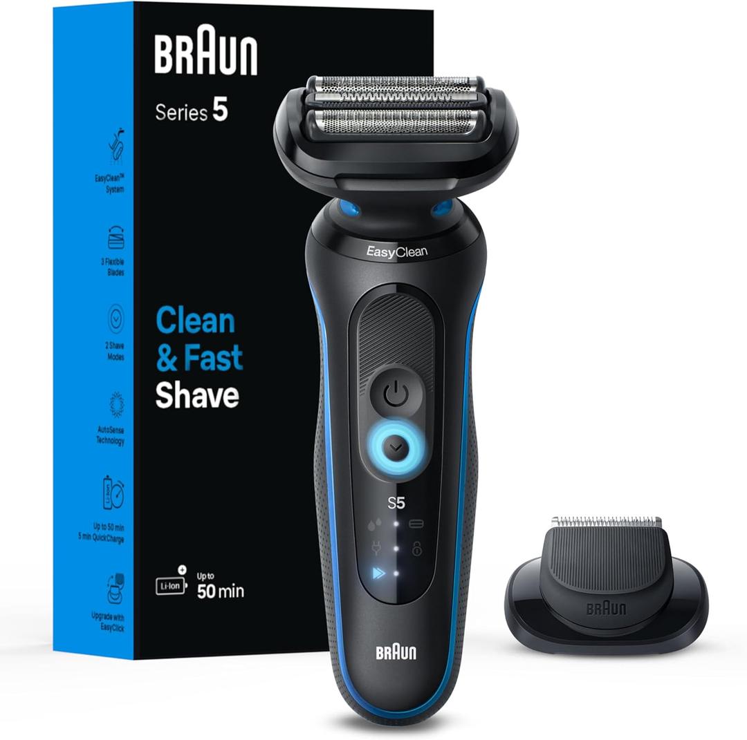 Braun Electric Shaver for Men, Series 5 5118s, Waterproof, Wet & Dry Shave, Turbo Shaving Mode, Foil Shaver with Precision Trimmer, Battery Powered, 50 Minute Battery Runtime