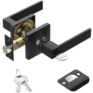 Voraus Entry Exterior Door Handle with Turn Lock - Black Door Knobs with Secure Key, Heavy Duty Reversible Exterior Door Lever for Front Entrance, Bedroom and Rooms (1Pack, Matte Black)