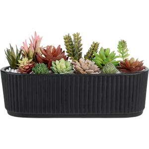 MyGift 12 Inch Ceramic Succulent Planter, Oval Matte Black Planter Pot with Drainage Holes, Indoor Plants Flower Herb Garden Pot Window Box