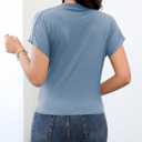 SweatyRocks Women's Casual Short Sleeve Mock Neck Tee Top Asymmetric Ruched Plain T Shirt (Blue, M)