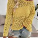 Allimy Light Sweaters for Women Summer Trendy 2026 Lightweight Cute Crew Neck Crochet Knit Thin Pullover Boho Beach Sweater Casual Long Sleeve Tops Shirts Fall Outfits Yellow S (Gold)