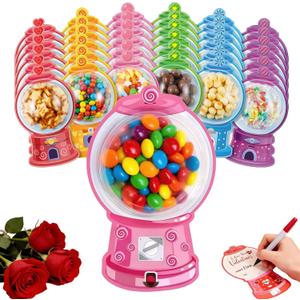 36 Pack Bubble Gum Machine Candy Cards with Plastic Domes, DIY Valentine Treat Holders for Classroom Exchange, Party Favors & Gifts (9 Styles)