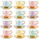 Teenyyou Set of 12 Tea Cups and Saucers Tea Party Decorations Floral Porcelain 5.4 oz British Gift for Women Birthday Party, Church, and Mother's Day (Vintage Style)