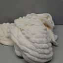 BEDELITE Fleece Throw Blanket for Couch - 300GSM Soft & Warm Fluffy Cream White Blanket, Decorative and Giftable Striped Blankets for Women, Men, 50"x60"