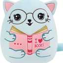 Cute Cat Stuffed Animal: 8 Inch Blue Cat Book Lover Gifts Soft Reading Buddies Plush Toy, Plushie Pillow Gifts for Kids Girls Boys, Bookworm Classroom Decor