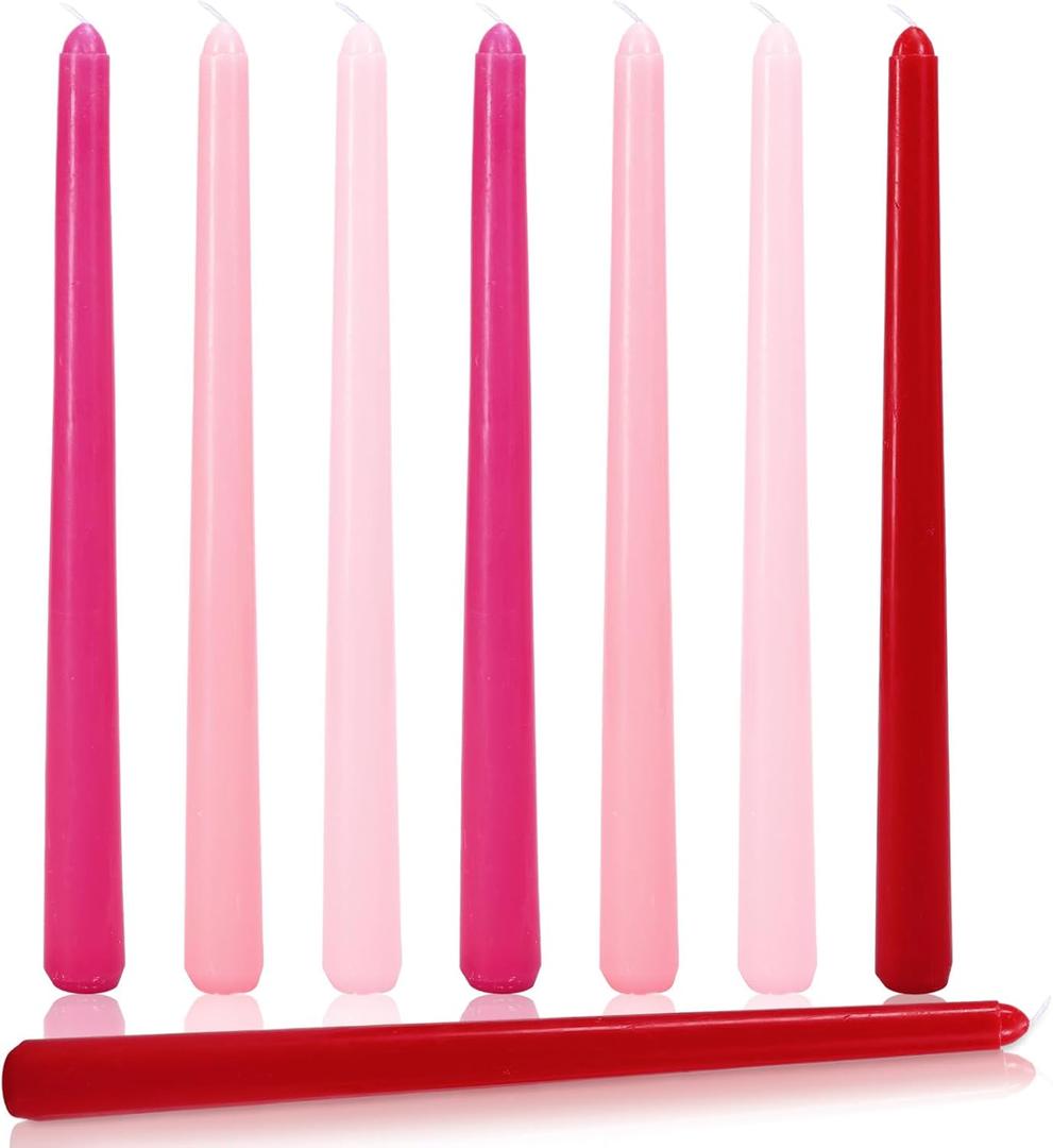 Whaline 12 Pcs Valentine's Day Taper Candles 10 Inch Wax Taper Candles Gradient Pink Red Long Unscented Candle Sticks for Wedding Anniversary Birthday Party