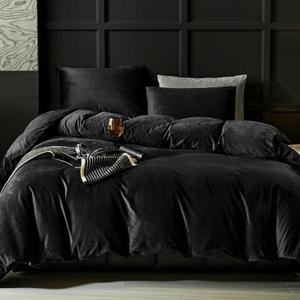WARMDERN Black Flannel Velvet Duvet Cover King Size Duvet Cover Bedding Sets, 3pcs Ultra Soft Luxury Textured Modern Crystal Velvet Duvet Covers with Zipper Closure(Black, King)