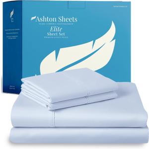 100% Egyptian Cotton Sheets Queen Size Bed Set - 800 Series Elite Collection Egyptian Cotton Sheet Set (4 PC, Light Blue), Soft, Cooling, 16" Deep Pocket Sateen Luxury Hotel Bedsheet
