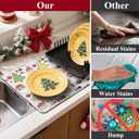 Dish Drying Mat for Kitchen Counter,16"x24" Absorbent Coffee Bar Mat Dish Drainer Rack Mat with Christmas tree and Saint Claus Printed for Kitchen Countertop Decor (Beige White, 16"x24")