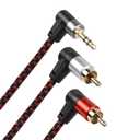 90 Degree Right Angle 3.5mm to 2 RCA Cable 6FT,2RCA Male to 3.5mm TRS Male Stereo Y Splitter Adapter for Smartphone, Speaker, MP3, Tablet & More