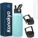 32 oz Insulated Water Bottle Stainless Steel Sport Bottles with 3 Lids,Navy Blue