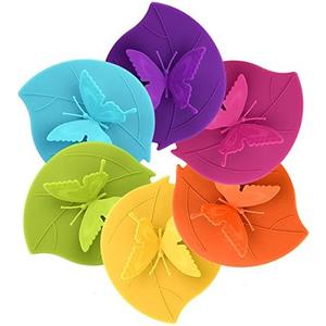 ME.FAN Silicone Cup Lids - Creative Butterfly Mug Cover - Anti-dust Airtight Seal Hot Cup Lids 12 Set in Bright Colors