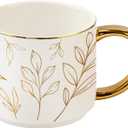 Sweet Water Decor Gold Leaves Mug with Gold Handle, 14oz Fine Bone China Coffee Cup for Tea, Latte, or Hot Cider, Autumn Leaf Drinkware, Fall Decorations for Kitchen, Gift for Mom, Sister & Wife