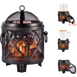 Dicimi Wax Melt Warmer,4-in-1 Electric Wax Melter,Oil Burner,Fireplace Wax Warmers, for Home Office Bedroom Aromatherapy Present and Decorations (Bronze, Fireplace Stove) (Black Retro X Fire Pit)
