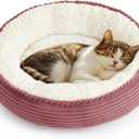Love's cabin Round Donut Cat and Dog Cushion Bed, 20in Pet Bed for Cats or Small Dogs, Anti-Slip & Water-Resistant Bottom, Super Soft Durable Fabric Pet beds, Washable Luxury Bed Dusty Rose Stripe (19.7"L x 19.7"W x 5.9"Th)
