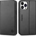 SHIELDON Case for iPhone 12 Pro Max 5G, Genuine Leather Wallet Case Magnetic RFID Blocking Card Holder Kickstand Shockproof Cover Compatible with iPhone 12 Pro Max (6.7" 2020) - Black