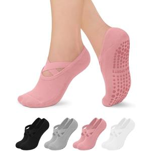 yeuG 2 Pairs Pilates Socks for Women Non-Slip Grip Socks with Straps for Yoga, Pure Barre, Dance, Barefoot Workout