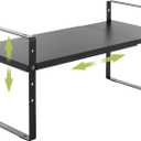 Expandable Cabinet Shelf Organizer Rack, Stackable Kitchen Counter Storage Shelves Stand, Adjustable Height Pantry Shelf Spice Rack (Black, 1 Pack) (8.7''D*15.7-25.6''W*9.8''H)