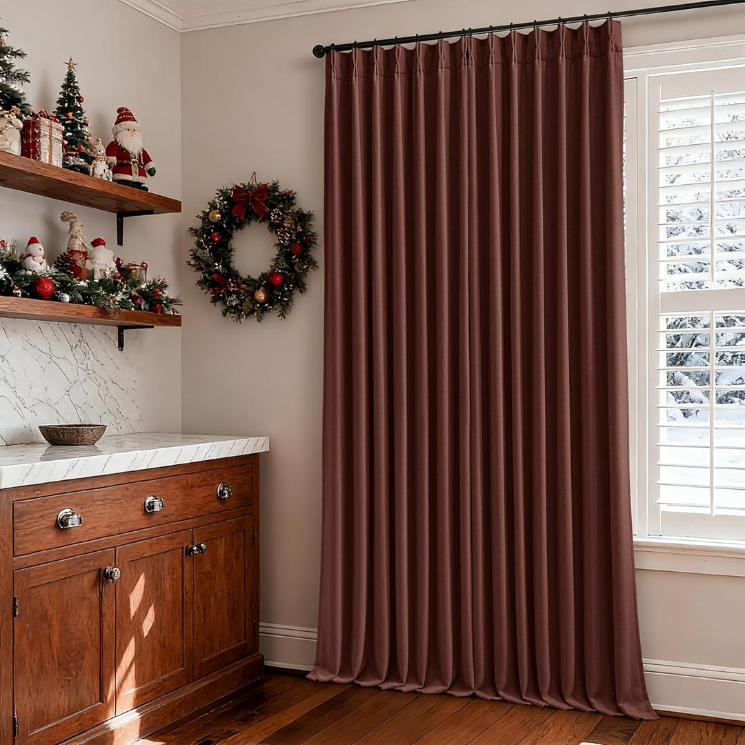 Chestnut Brown Linen Pinch Pleated Blackout Curtains 108 Inches Long for Bedroom Pleated 100% Black Out Drapes with Liner Rust Farmhouse Country Extra Long 108 Inch Curtain for Living Dining Room