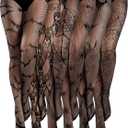 Ramede 6 Pairs Fishnet Stockings Women Lace Tights Patterned Thigh High Waist Goth Leggings Tight Pantyhose for Halloween (Medium, Bat Black)