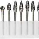 Carbide Burr Set 1/8 Inch Shank with 1/4 Inch Head Double Cut Rotary Burrs Die Grinder Drill Bits for Woodworking Engraving Drilling Carving,10pcs