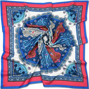 corciova XL 40x40 Satin Square  Oversized Silk-Feel Fashion Scarf for Women, Hair Wrap, Headband, Bandana, Neckwear (40-116 Amaranth and Royal Blue Totem)